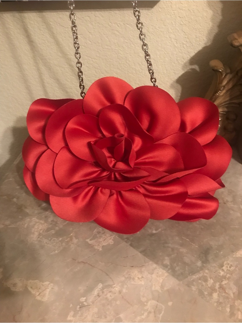 Red Floral Satin Petal Shoulder Bag - Women's Evening Clutch
